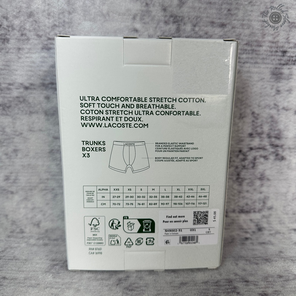 NIB Lacoste 5H9002-51 Cotton Stretch Trunk 3 Pack Small Black MSRP $45