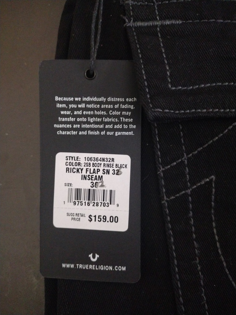 True Religion Men Jeans 3632 Black Stretch Ricky Relaxed Straight NWT $159