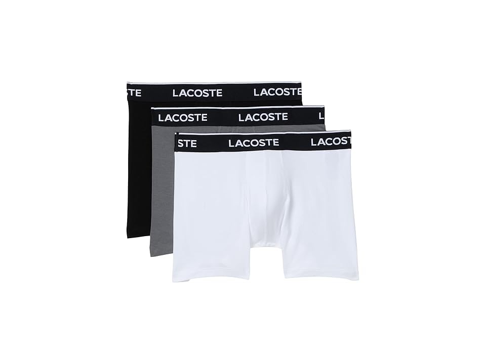 Lacoste Cotton Stretch Essentials Boxer Briefs 3-Pack Men's Underwear Black/White/Grey : XL (EUR 7), Cotton/Elastane