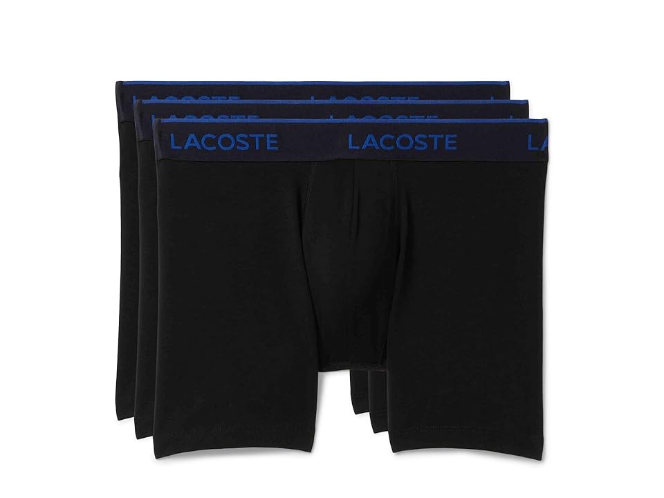 Lacoste 3-Pack Boxer Briefs Men's Underwear Black W/White/Blue/Green : L (EUR 6), Elastane/Cotton