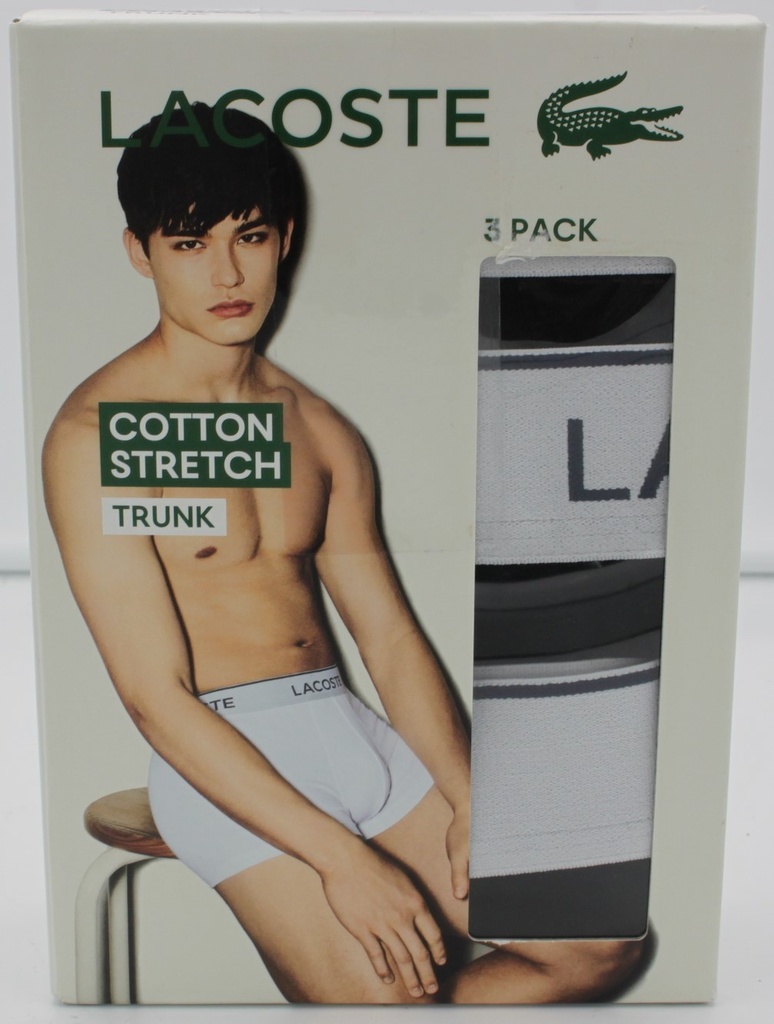 Lacoste Logo Underwear Mens XL 3-Pack Stretch Trunks Boxers Black White 38 42 in