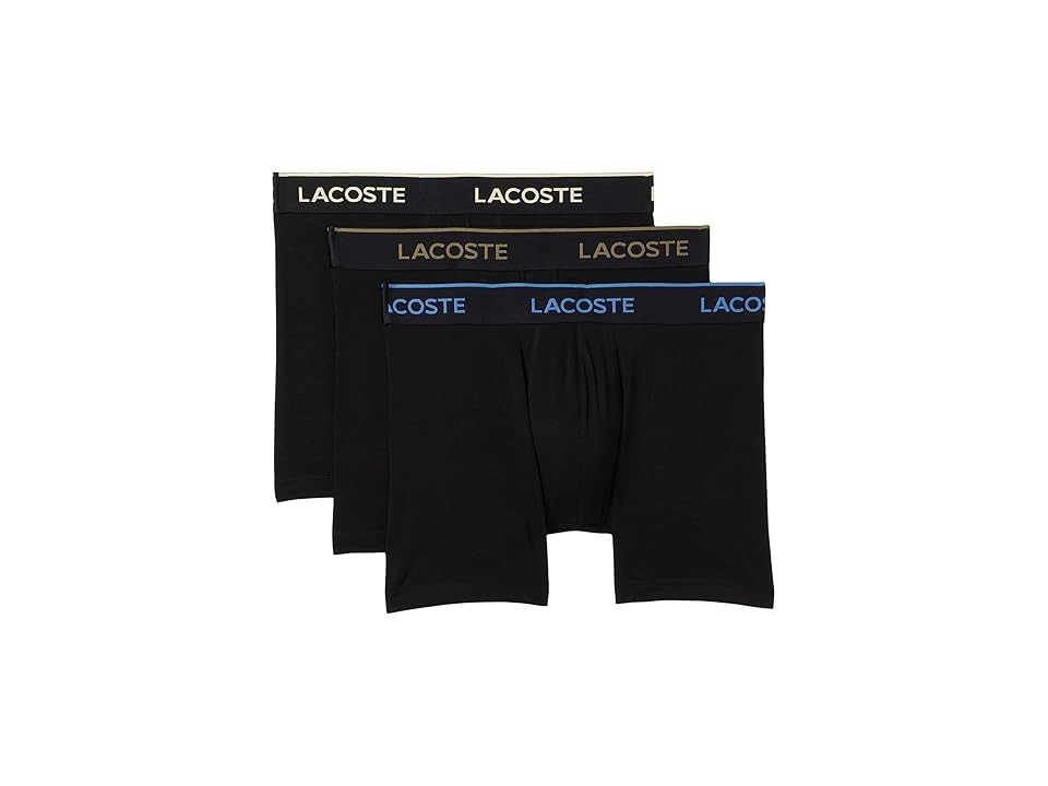 Lacoste 3-Pack Boxer Briefs Men's Underwear Black W/Grey/Olive/Yellow : L (EUR 6), Elastane/Cotton