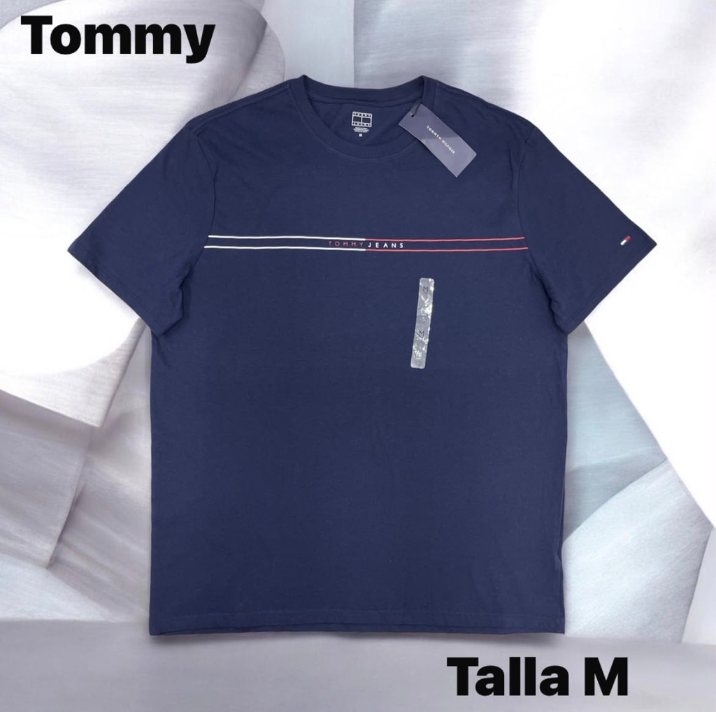 Playera Tommy Hilfiger azul marino con logo gráfico talla m