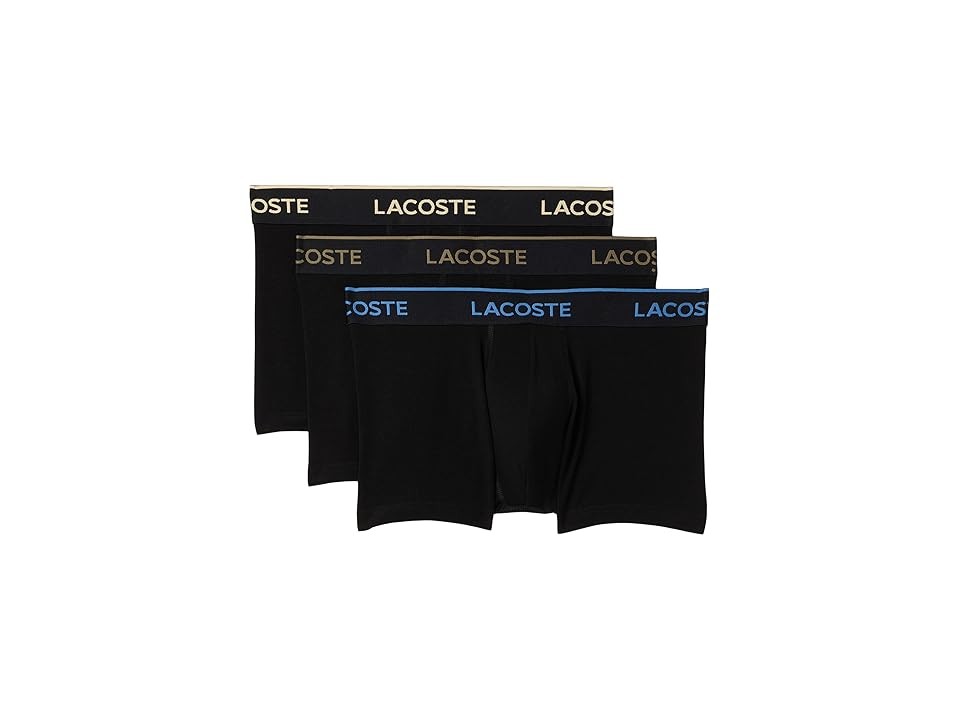 Lacoste 3-Pack Crocodile Logo Trunks Men's Underwear Black W/Grey/Olive/Yellow : L (EUR 6), Cotton/Elastane