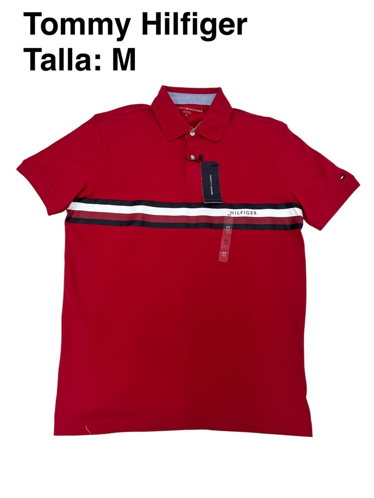 Playera Tommy Hilfiger roja con franja horizontal en el pecho talla m