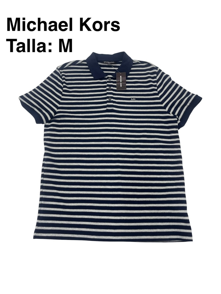 Playera Michael Kors con un diseño de rayas horizontales y logo bordado en el pecho talla m