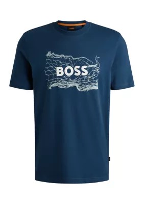 Playera boss azul con estampado en el pecho talla XL