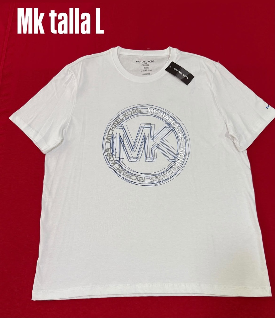 Playera MICHAEL KORS blanca con un gráfico de impreso del logotipo circular mk en el pecho talla L
