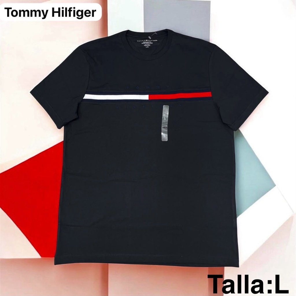 Playera Tommy Hilfiger negra de cuello redondo talla L