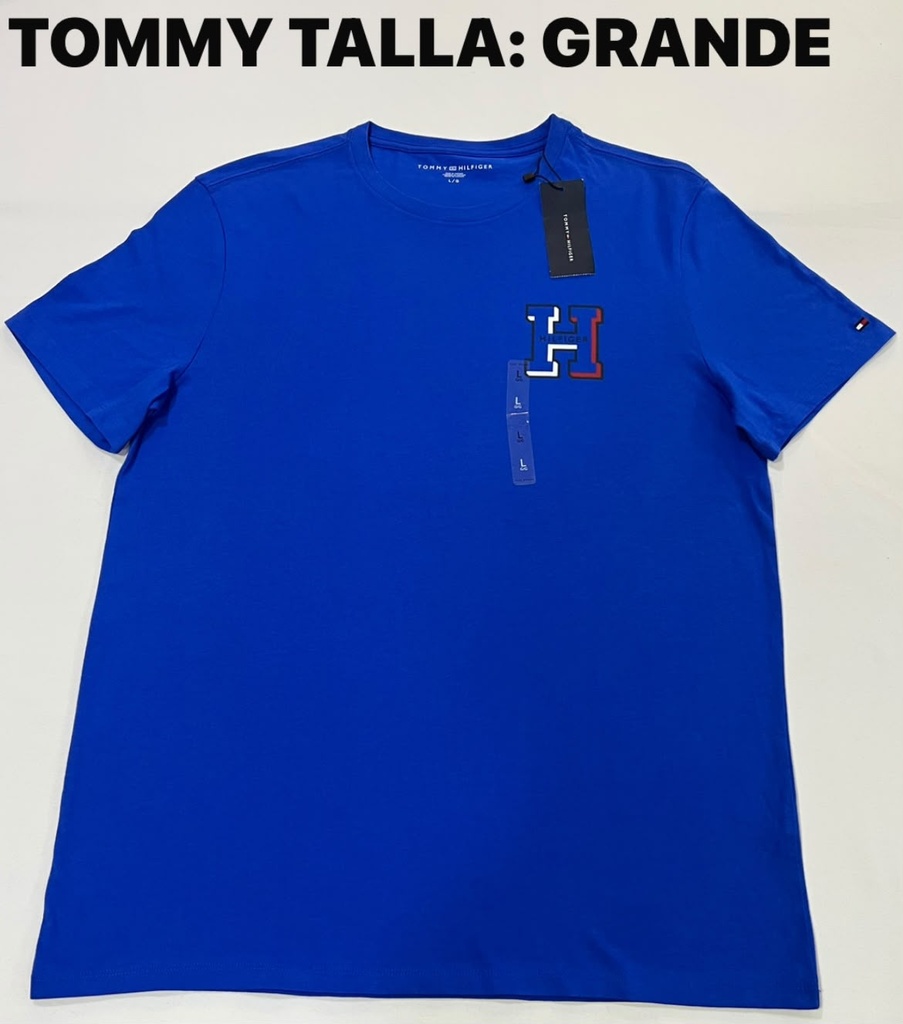 Playera Tommy Hilfiger azul con logotipo H en el pecho talla L