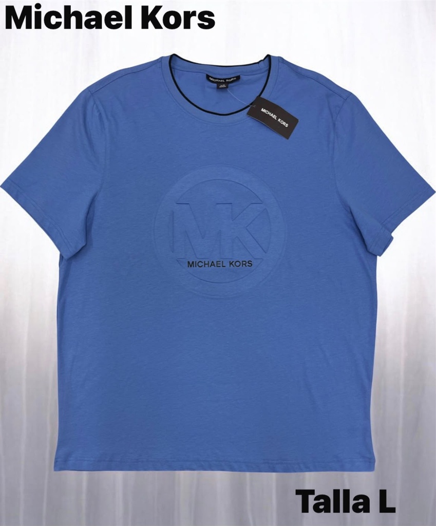 Playera Michael Kors azul con un logo central talla L