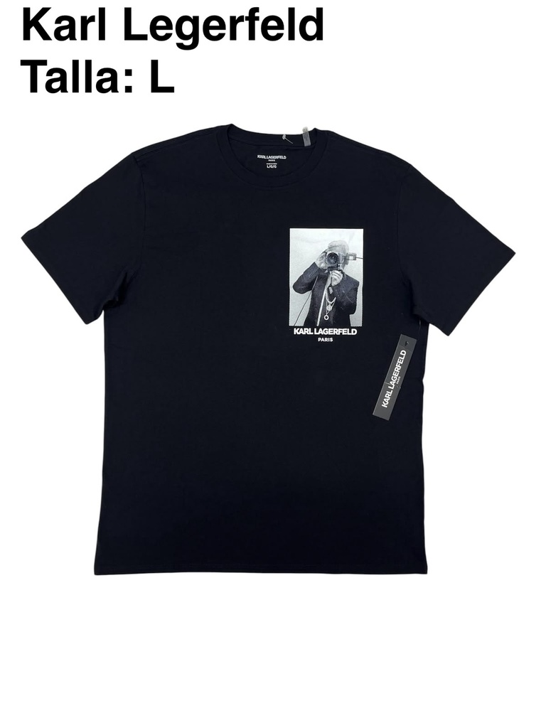 Playera Karl Lagerfeld negra presenta un gráfico en el pecho talla L