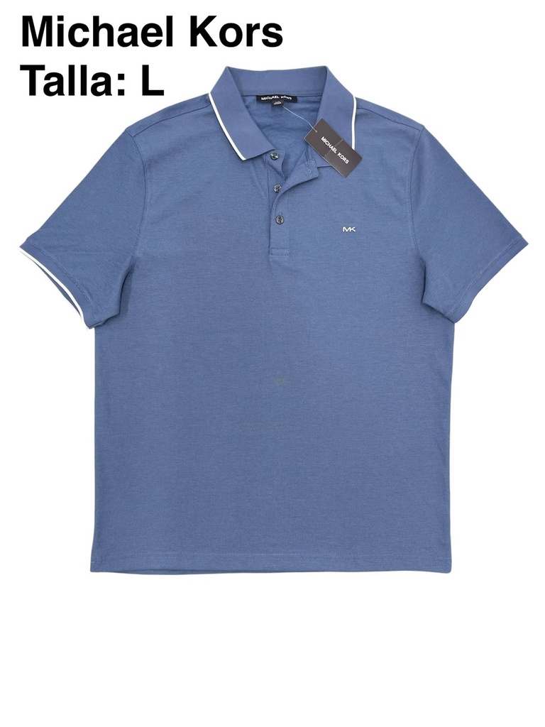 Playera Michael Kors azul con detalles blancos en el cuello talla L