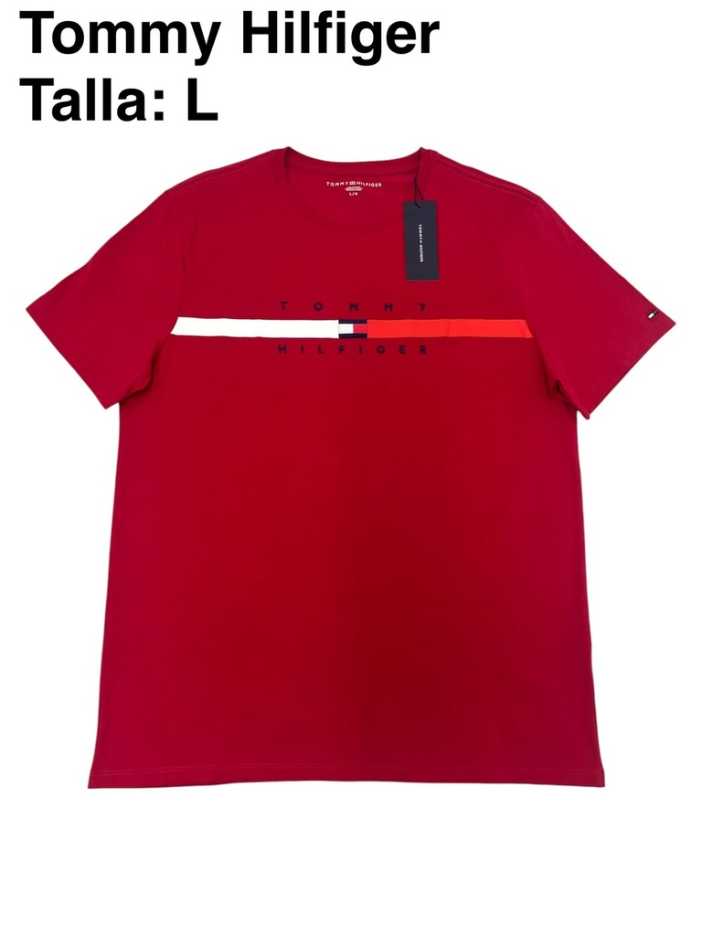 Playera Tommy Hilfiger roja de cuello redondo y manga corta talla L