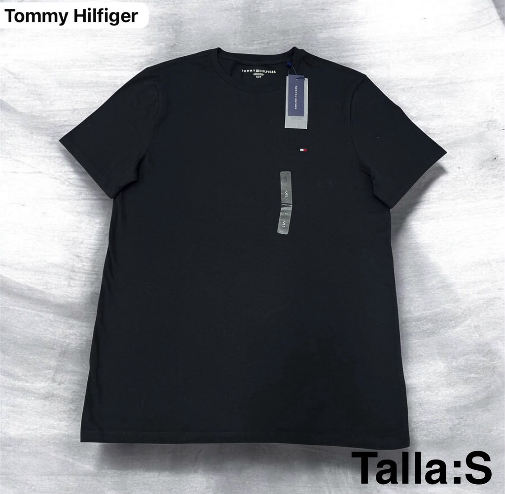 Playera Tommy Hilfiger negra de cuello redondo y manga corta talla S