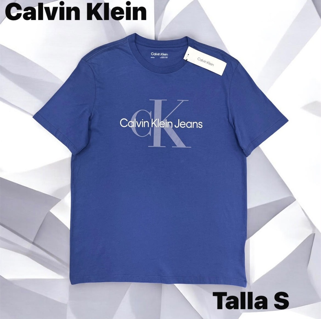 Playera Calvin Klein azul con logo impreso en el pecho talla S