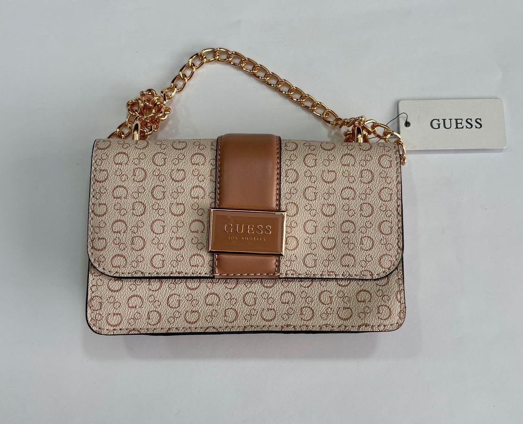 Bolso GUESS  detalles marrón con cadena dorada
