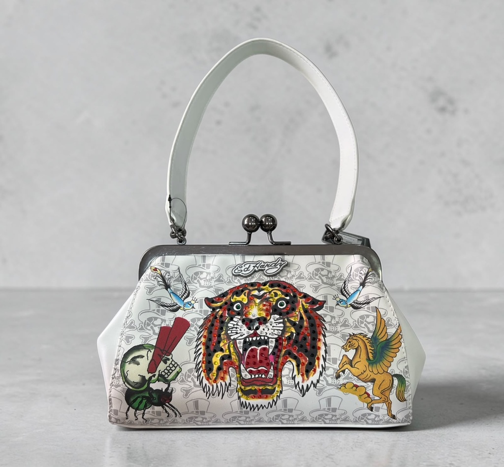 Bolso Ed Hardy blanca y decorado con un gráfico de tigre