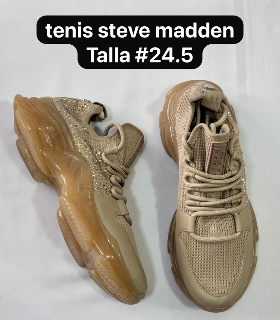 Tenis de dama steve madden color beige con detalles de brillo talla 24.5