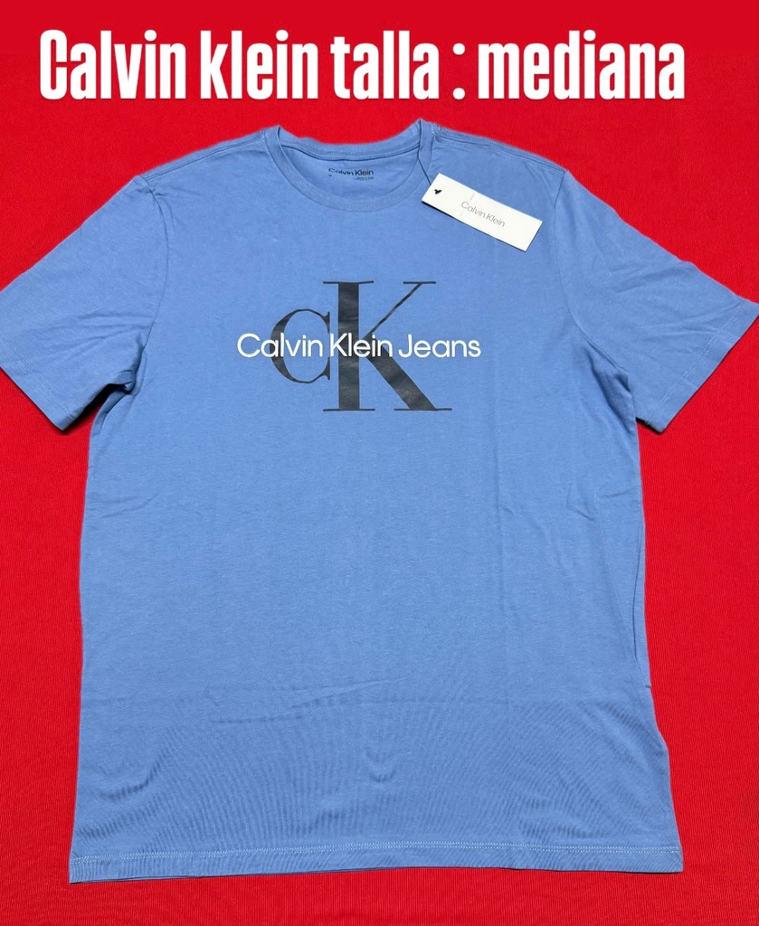 Playera Calvin Klein azul con logotipo monograma estampado en el pecho talla m