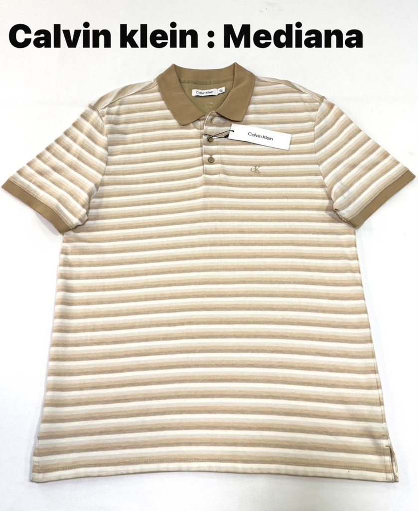 Playera Calvin Klein con diseño de rayas horizontales en tono beige y blanco talla m
