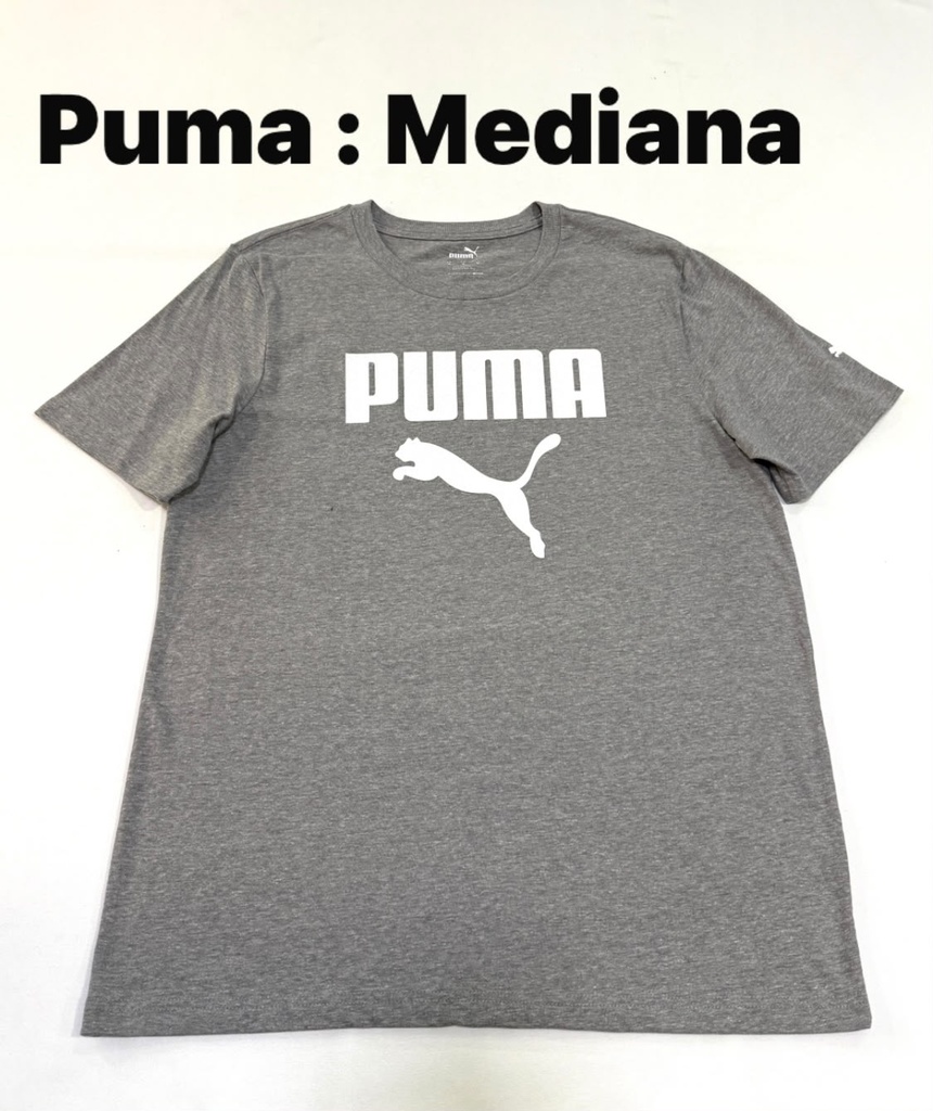 Playera Puma color gris jaspeado con el logotipo frontal en contraste talla m