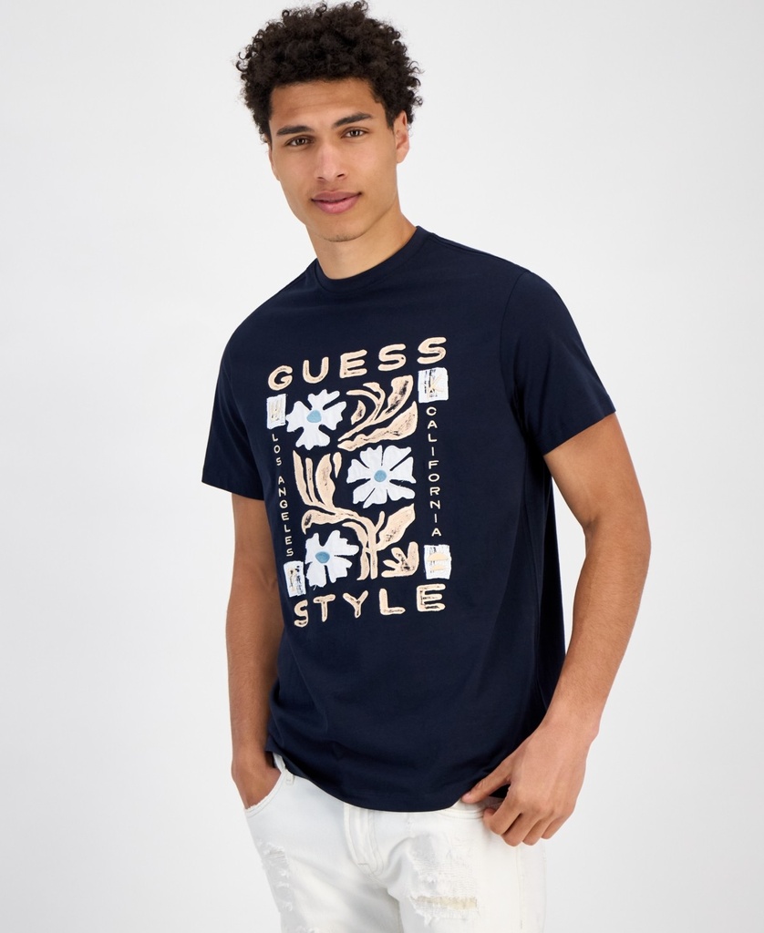 Guess Men's Guess Style Logo Graphic T-Shirt - Smart Blue