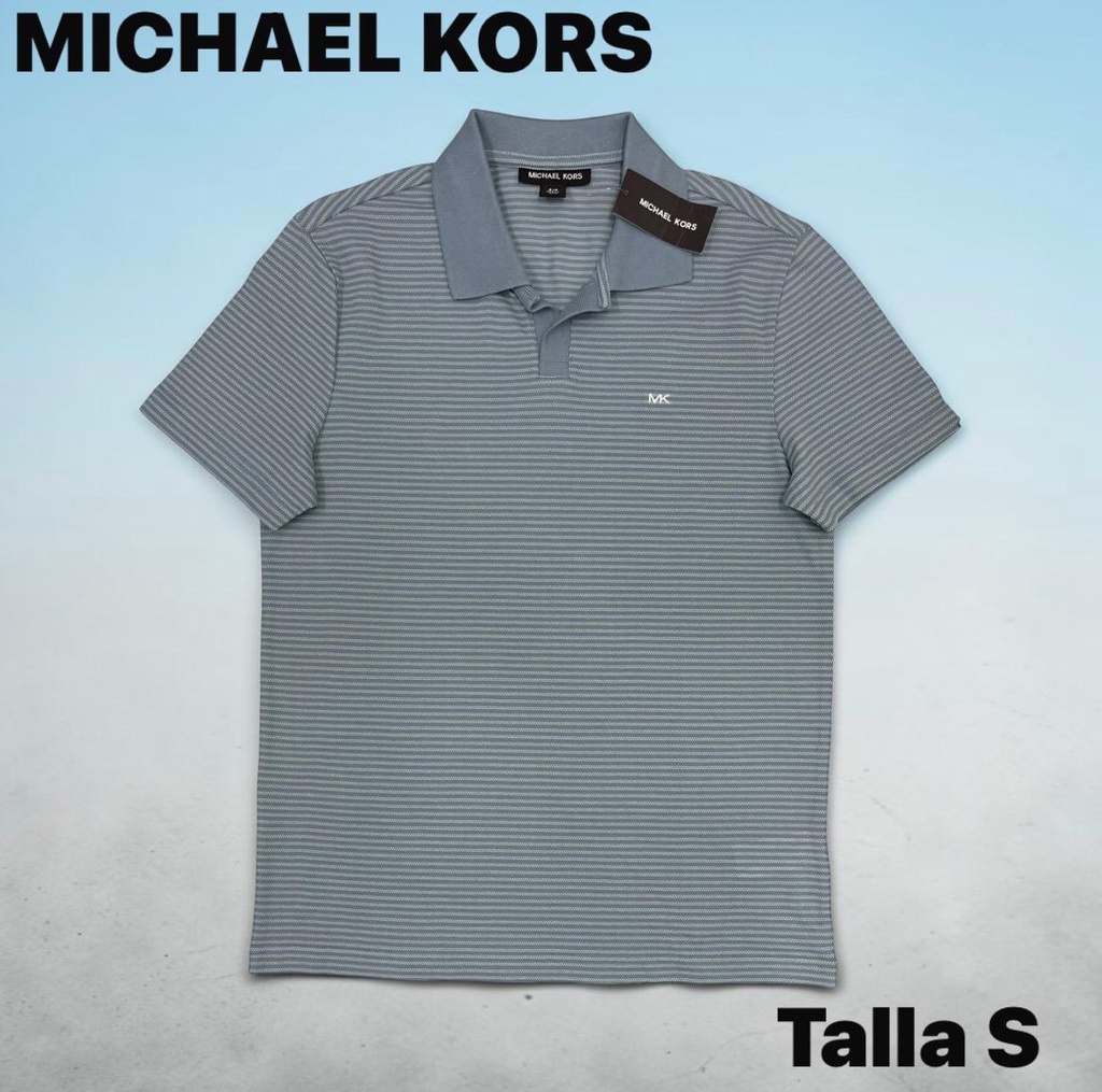 Playera tipo polo michael kors azul con rayas chambray talla S