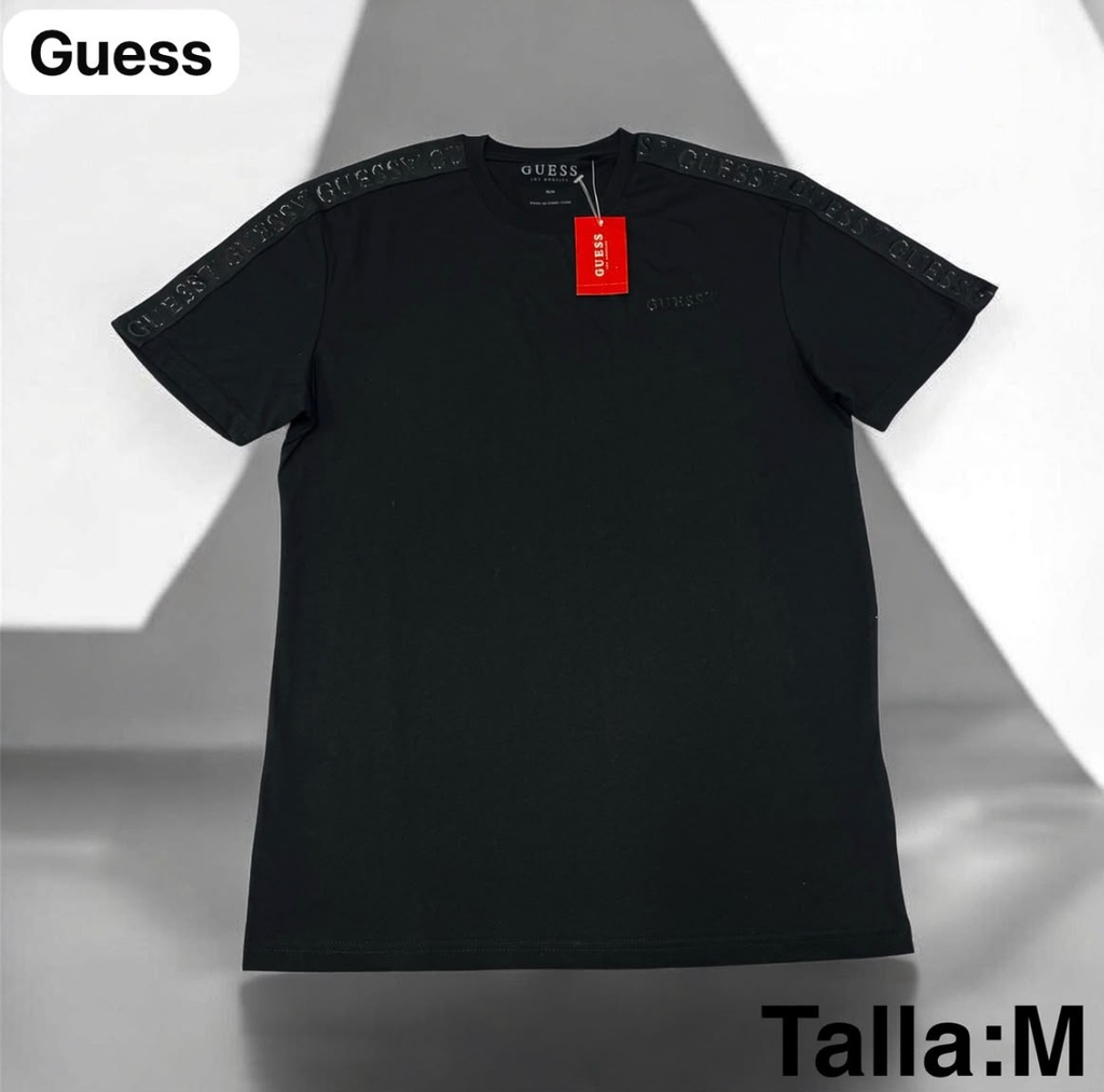 Playera GUESS negra de cuello redondo talla m